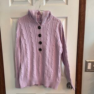 Old Navy Lilac Cable-Knit Button Mock Neck Sweater